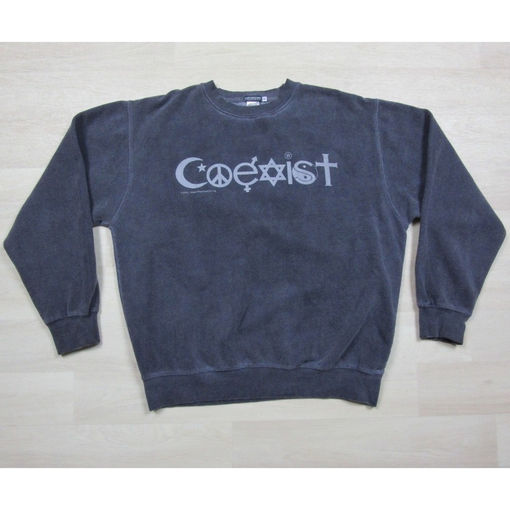 Earthbound Trading Co. COEXIST Crew Neck Sweatshirt Unisex Size (M) Hippy Gray